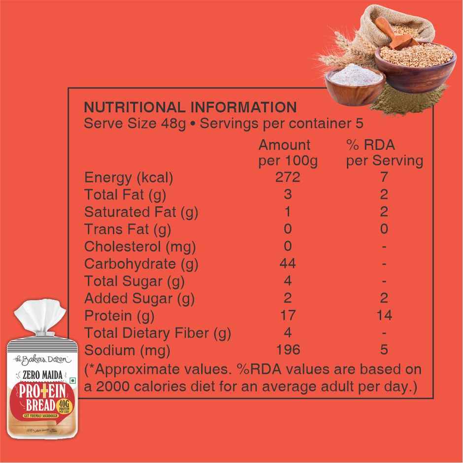 The Baker'S Dozen Zero Maida Protein Bread (240g) & The Baker'S Dozen High Protein Peanut Butter Cookies Biscuits | Artificial Colour-Free Cookies (75g) Combo