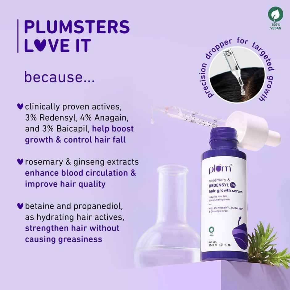 Plum Rosemary & 3% Redensyl Hair Growth Serum With 4% Anagain 3% Baicapil & Ginseng Extract