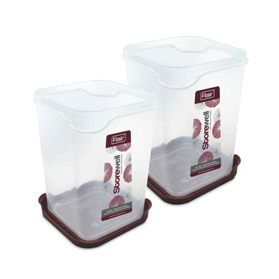 Flair Plastic Storewell Square Food Storage Containers 2400Ml - Set Of 2 (Maroon)