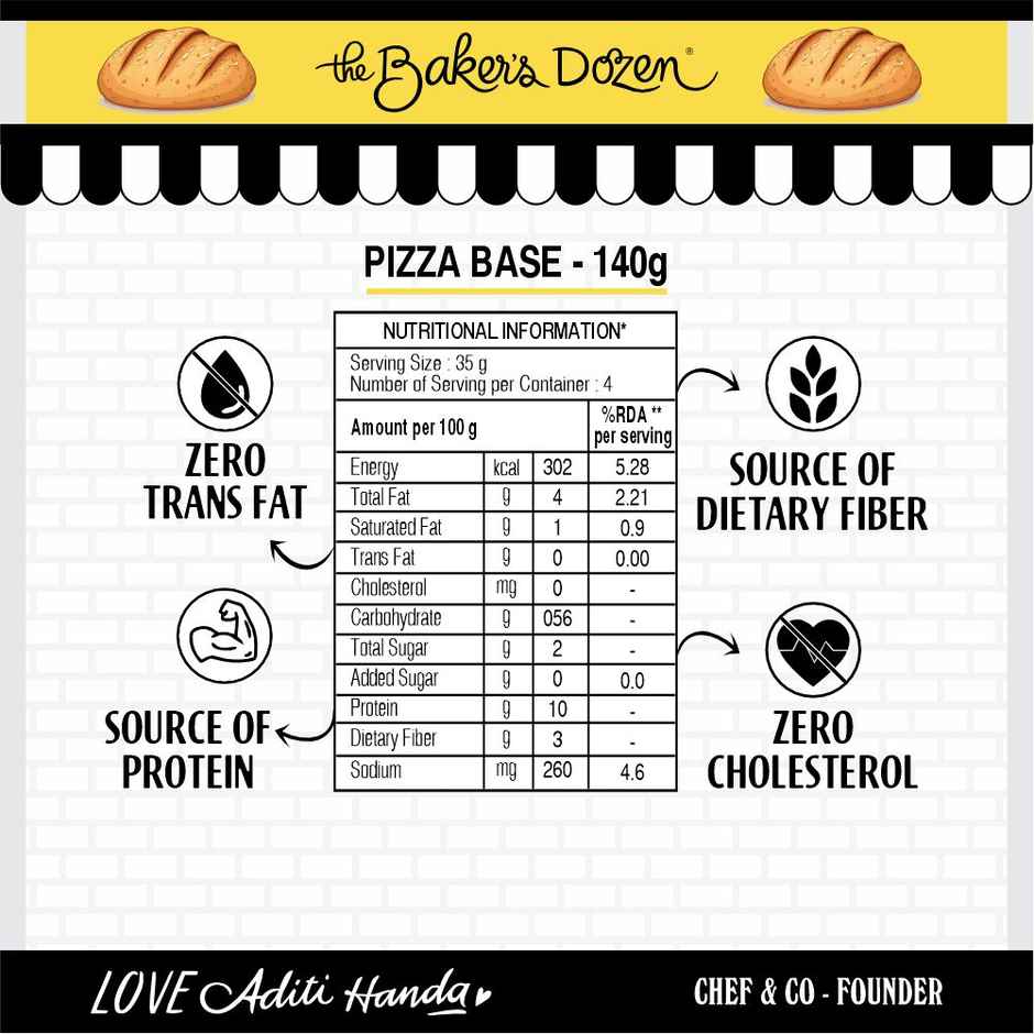 The Baker's Dozen Zero Maida Pizza Base | Made with Gut Friendly Sourdough Bread | Wholewheat