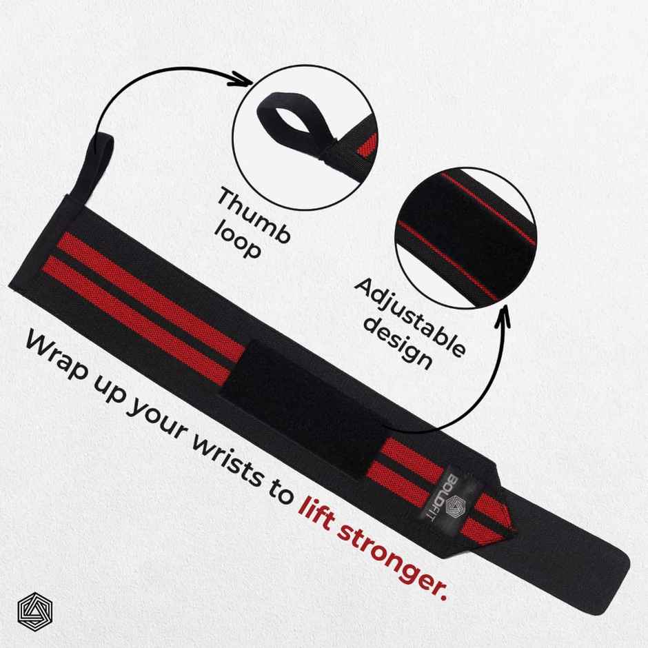 Boldfit Cotton Wrist Band For Men & Women, Wrist Supporter For Gym Red Black 2 Stripes