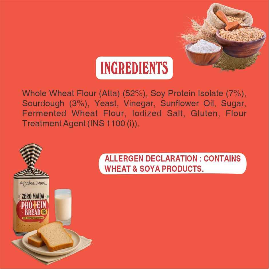 The Baker'S Dozen Zero Maida Protein Bread (240g) & The Baker'S Dozen High Protein Peanut Butter Cookies Biscuits | Artificial Colour-Free Cookies (75g) Combo