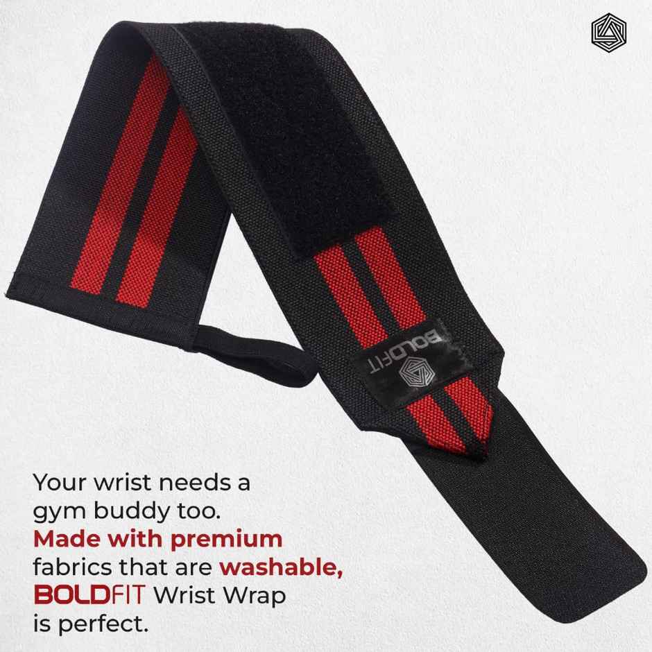 Boldfit Cotton Wrist Band For Men & Women, Wrist Supporter For Gym Red Black 2 Stripes