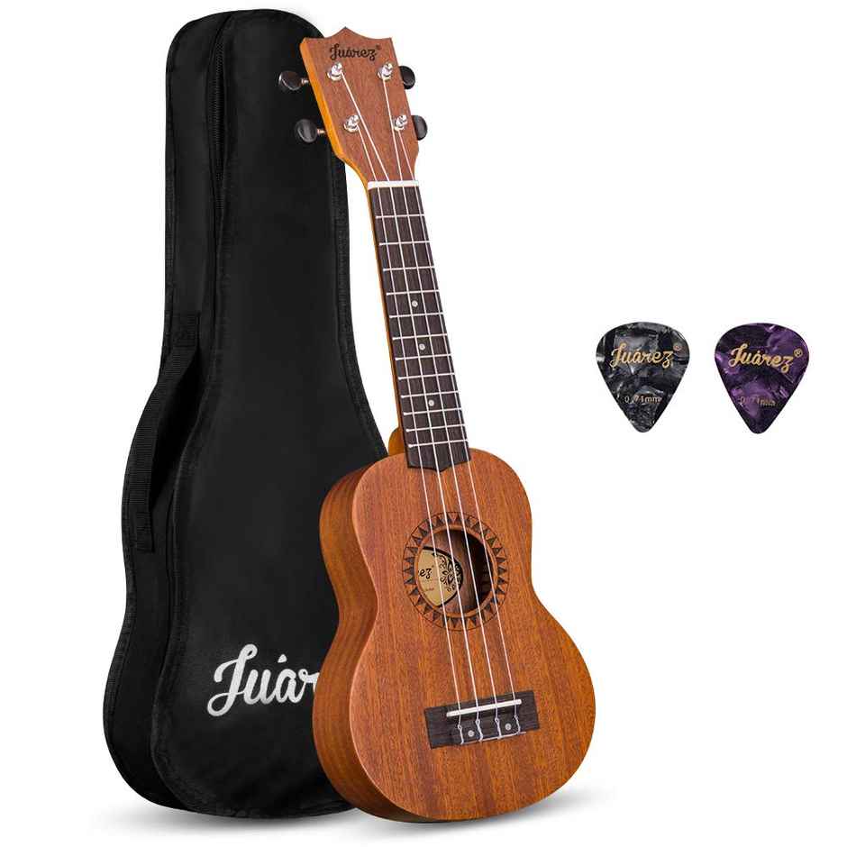 Juarez JRZ21UK 21 Inch Soprano Ukulele Kit with Aquila Strings,Sapele Body, Matte Finish, Bag