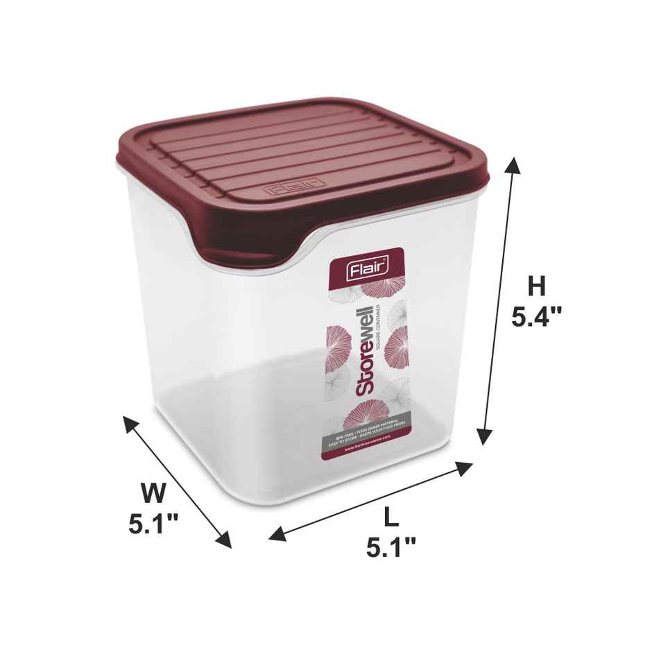 Flair Plastic Storewell Square Food Storage Containers 1800Ml - Set Of 2 (Maroon)