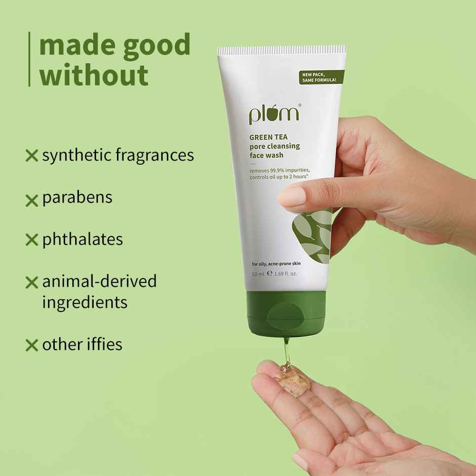 Plum Green Tea Pore Cleansing Face Wash Fights Pimples & Removes Excess Oil Enriched With Green Tea & Glycolic Acid Best Suits Oily Acne-Prone Combination Skin 100% Vegan