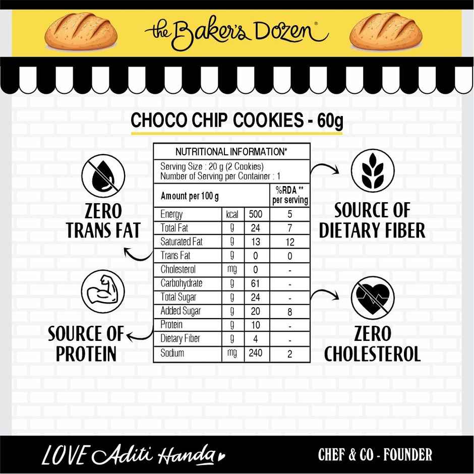 The Baker'S Dozen 100% Whole Wheat Bread - No Palm Oil No Preservative (450g) & The Baker'S Dozen Cookies Choco Chip Flavoured Biscuits Cookies | Palm Oil-Free And Trans Fat-Free (1pc) Combo