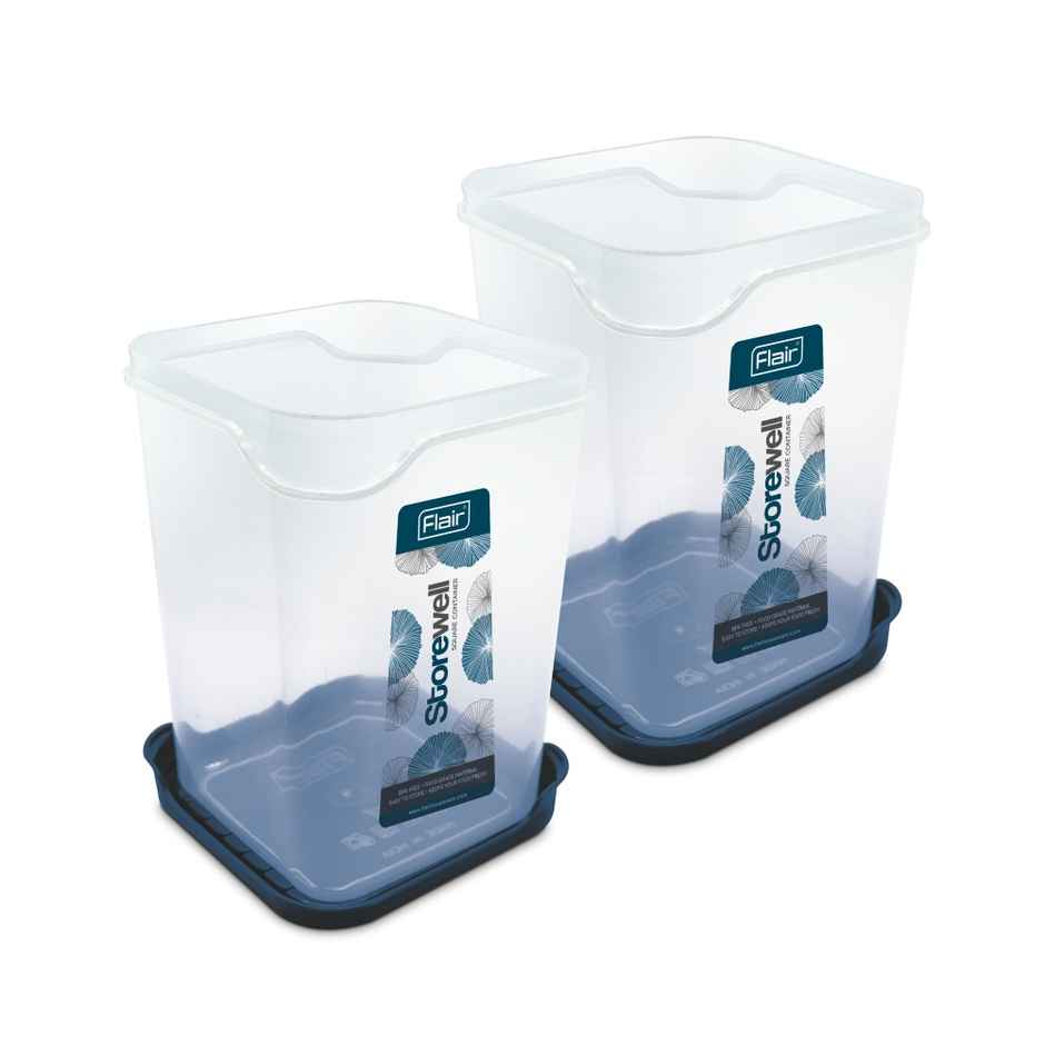 Flair Plastic Storewell Square Food Storage Containers 2400Ml - Set Of 2 (Blue)