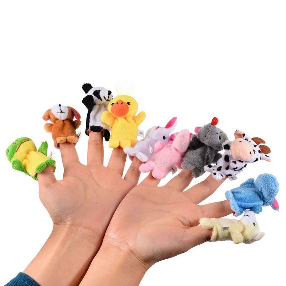 Toyshine 10 Pc Plush Animals Finger Puppet Toys - Mini Plush Figures Toy Assortment for Kids