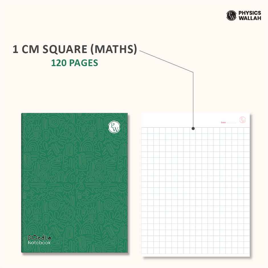 Physics Wallah Doodle Notebook (120 Pages, 18 x 24 cm, 1 cm Square ,Maths)