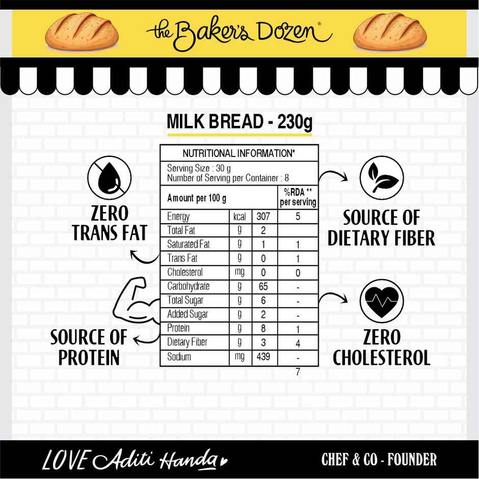 The Baker's Dozen Zero Maida Milk Bread | Atta Bread | Sandwich Bread | Gourmet | Clean Label