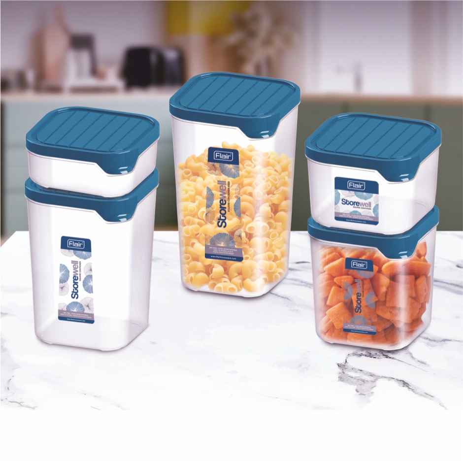 Flair Plastic Storewell Square Food Storage Containers 1800Ml - Set Of 2 (Blue)