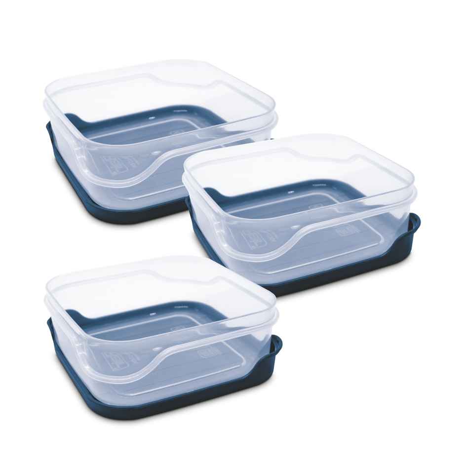 Flair Plastic Storewell Square Food Storage Containers 550Ml - Set Of 3, (Blue), Food Grade