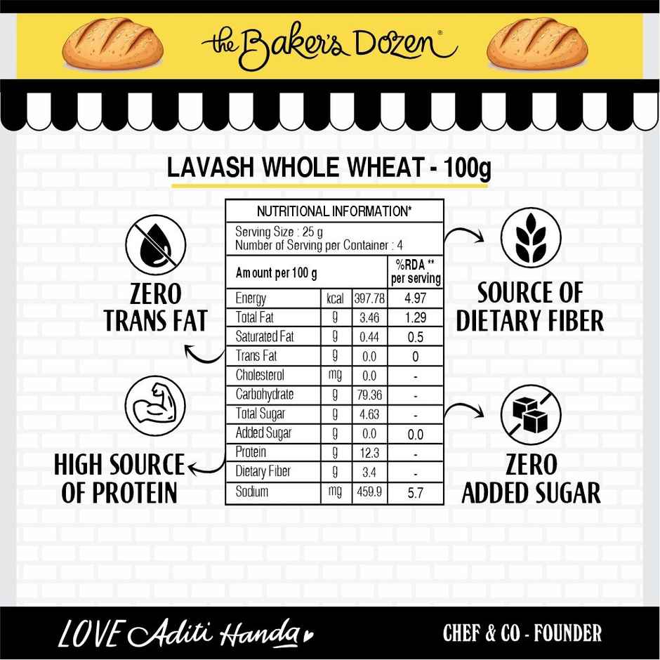 The Baker's Dozen Zero Maida Lavash Baked Snack No Palm Oil No preservatives 100% Whole Wheat