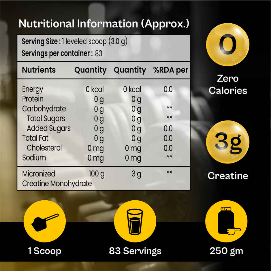 Tata 1mg Creatine Monohydrate Powder, Micronized, Unflavored (83 Servings) | Boosts Strength