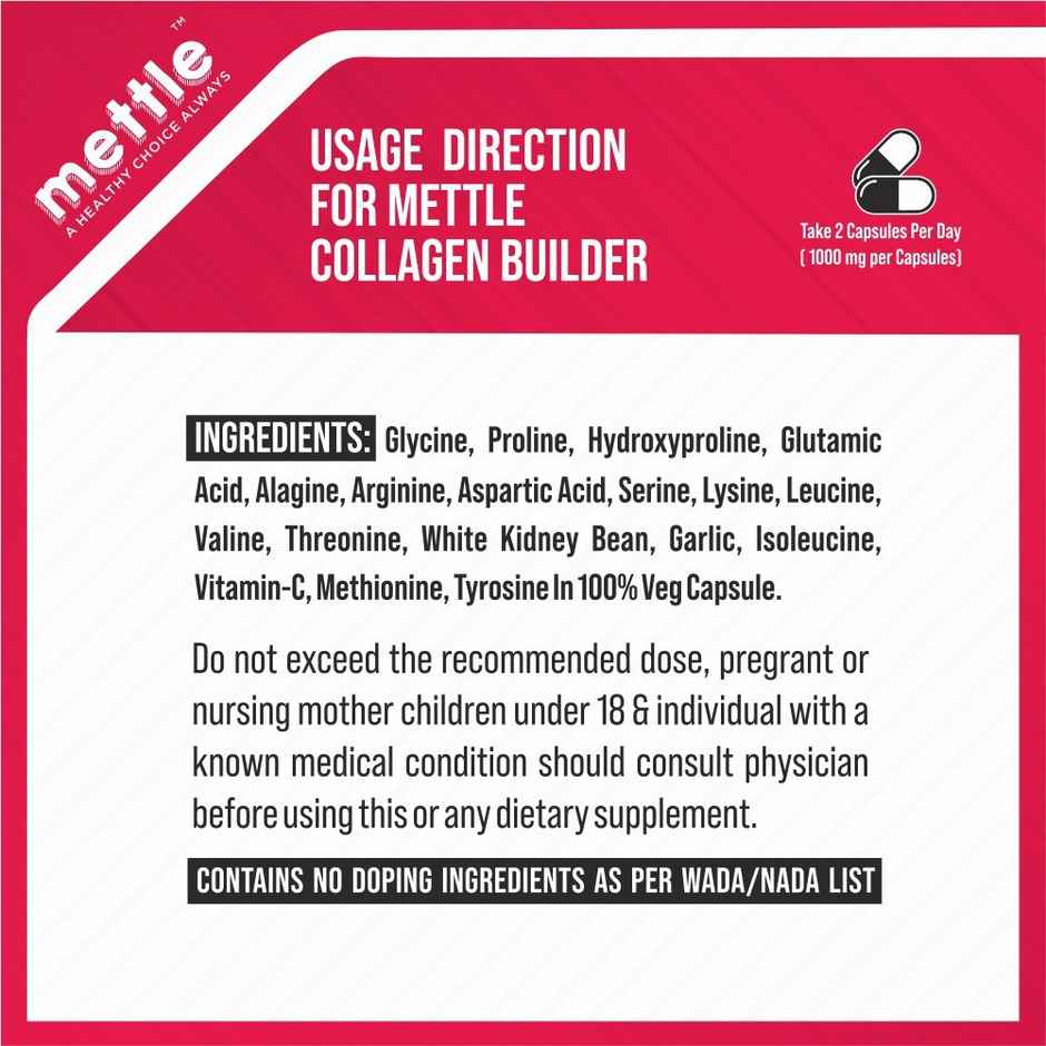 Getmymettle Collagen Builder, Supports Glowing Skin, Stronger Hair, Nails & Joints