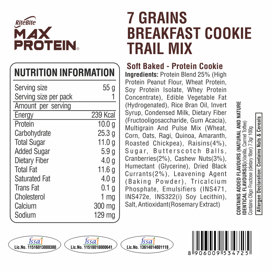 Ritebite Max Protein Cookie Trail Mix, No Maida Multigrain Premium Biscuit Cookies