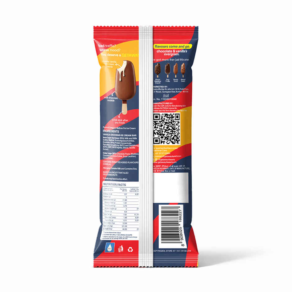 Get-A-Way Vanilla Chocobar Bar Ice Cream Stick | Zero Added Sugar | 5 g Protein