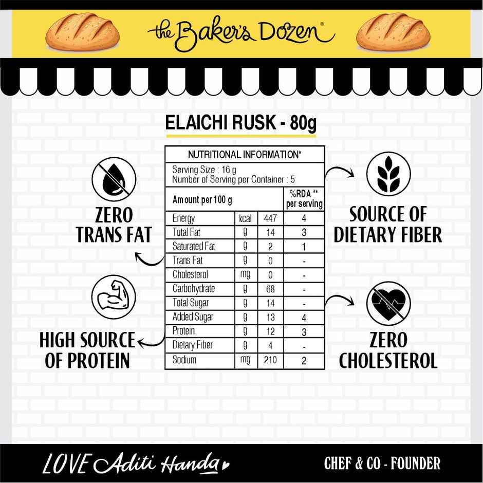 The Baker'S Dozen Zero Maida Elaichi Rusk (80g) & The Baker'S Dozen Dark Chocolate Flavoured Biscuits Cookies | Artificial Flavour-Free (100g) Combo