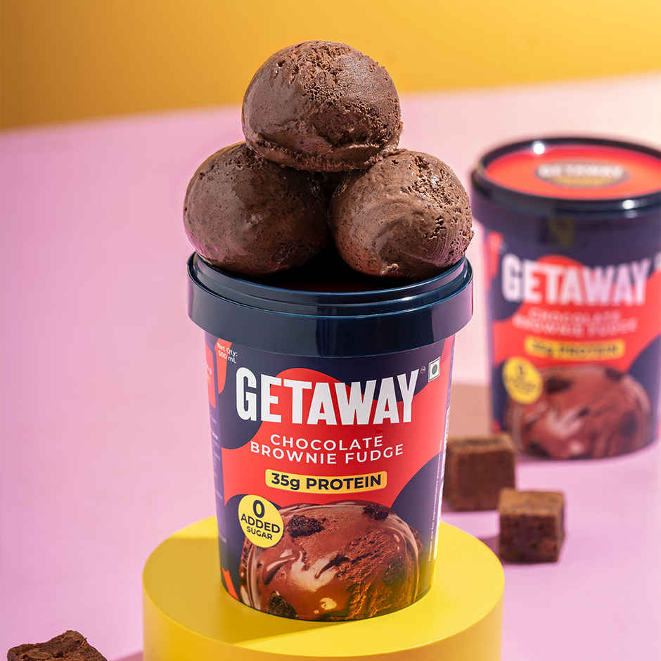Getaway Chocolate Brownie Fudge High Protein Ice Cream Tub | Zero Added Sugar