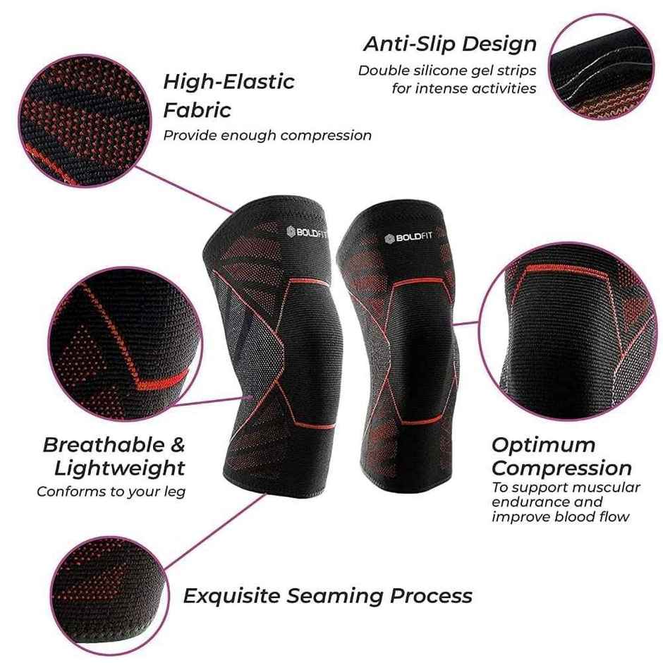 Boldfit Knee Support For Men & Women Leg Sleeves For Gym Squats Red Black - Large