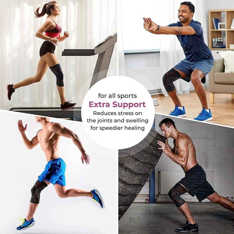 Boldfit Knee Support For Men & Women Leg Sleeves For Gym Squats Red Black - Large