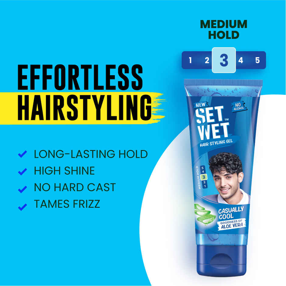 Set Wet Hair Gel for Men Cool Hold Medium Hold Tube