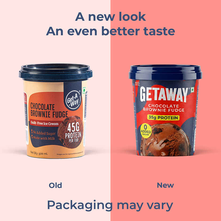 Getaway Chocolate Brownie Fudge High Protein Ice Cream Tub | Zero Added Sugar