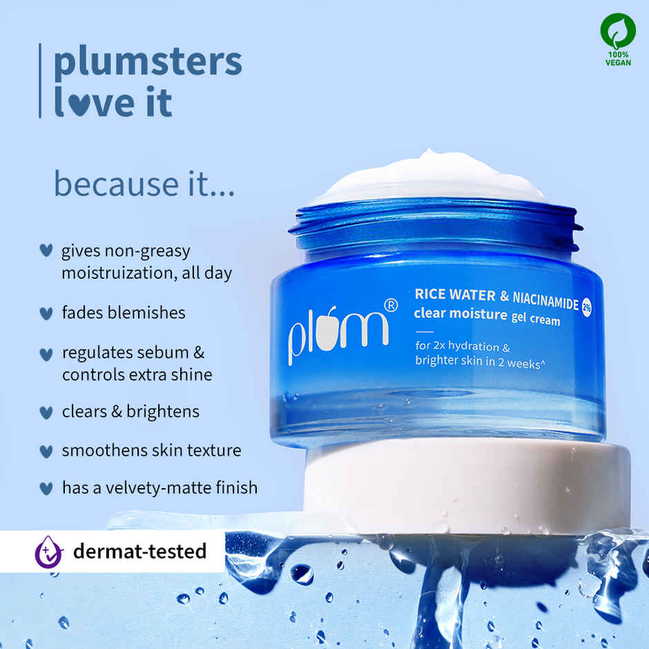 Plum 2% Niacinamide & Rice Water Brightening Gel Cream | Fades Blemishes |Oil-free Hydration