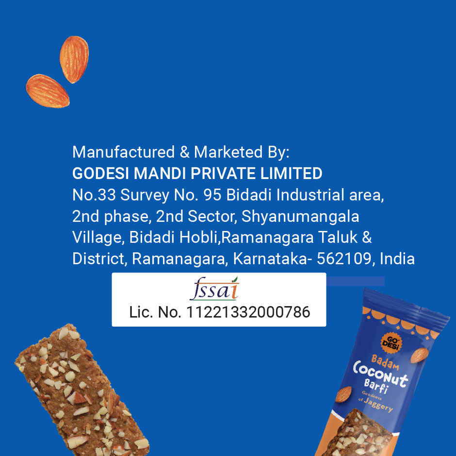 Badam Coconut Barfi, 8 Pcs | Burfi | Sweets | By Go Desi (96g) & Go Desi Bombay Bhelpuri With Chutney, No Palm Oil (100g) Combo