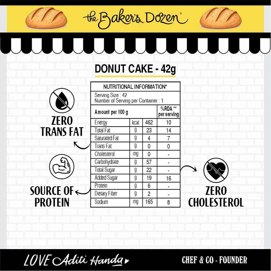 The Baker's Dozen Zero Maida Donut Cake | Small Cake | Tiffin Pack | Creamfills | | Zero Palm Oil