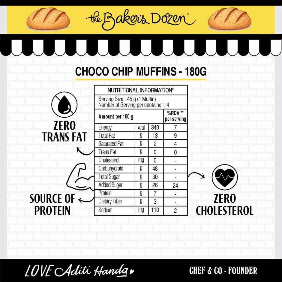 The Baker's Dozen Chocochip Muffin | Veg/Eggless Cake | Chocolate Cake | Cup Cake | Choco Muffin