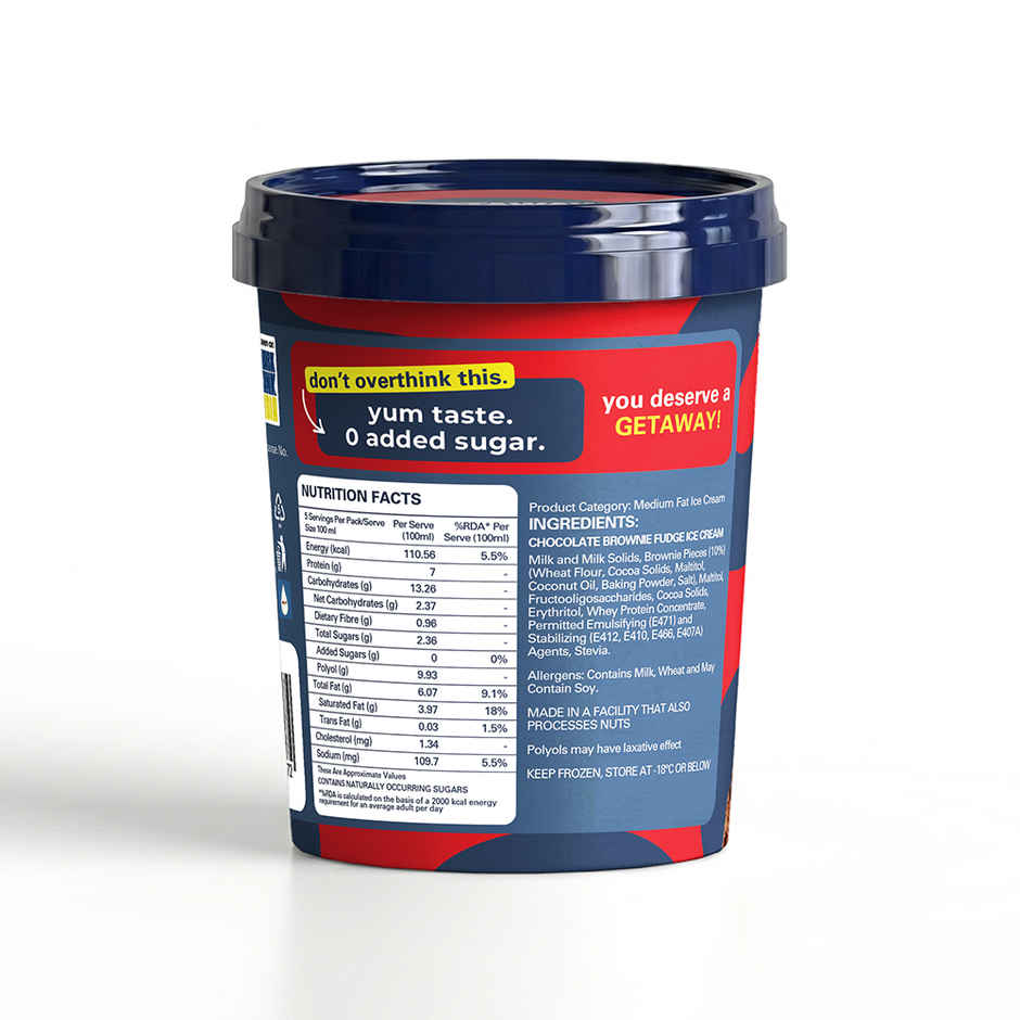 Getaway Chocolate Brownie Fudge High Protein Ice Cream Tub | Zero Added Sugar