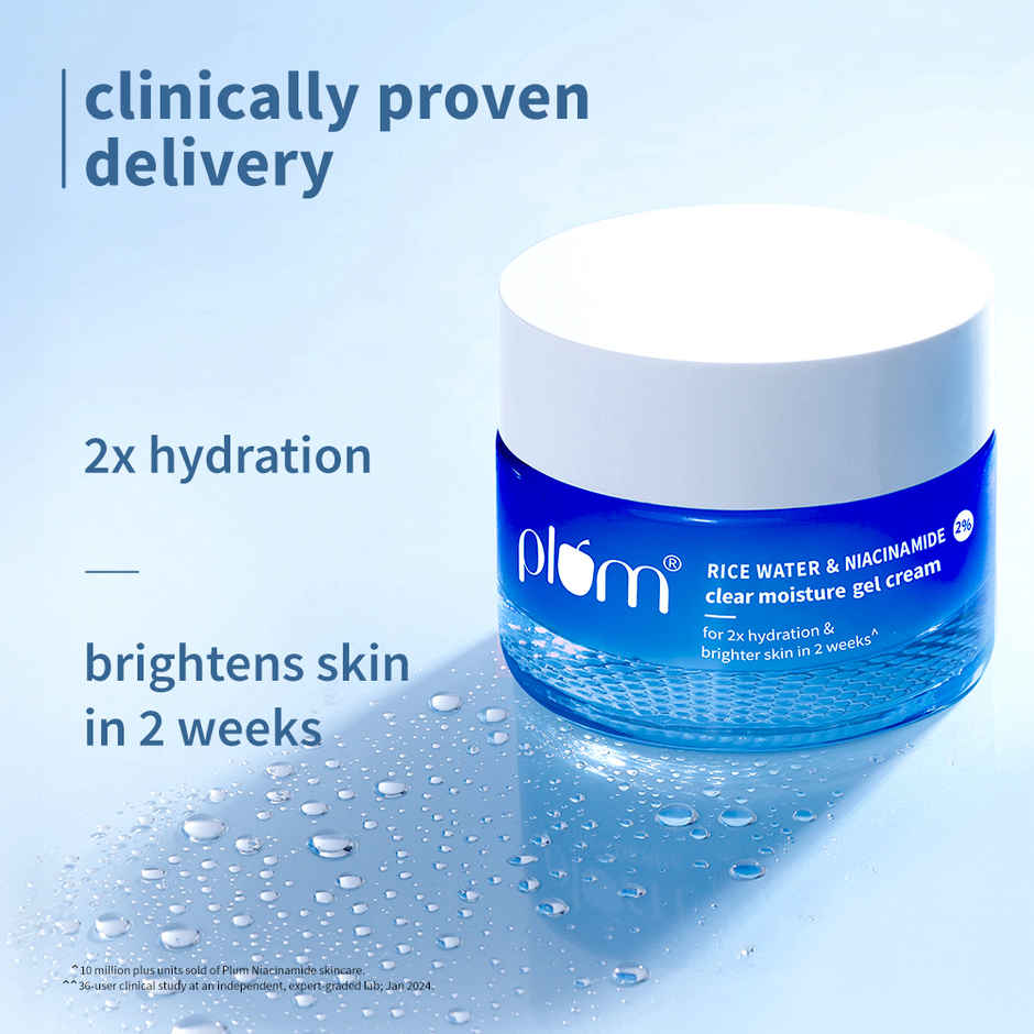 Plum 2% Niacinamide & Rice Water Brightening Gel Cream | Fades Blemishes |Oil-free Hydration