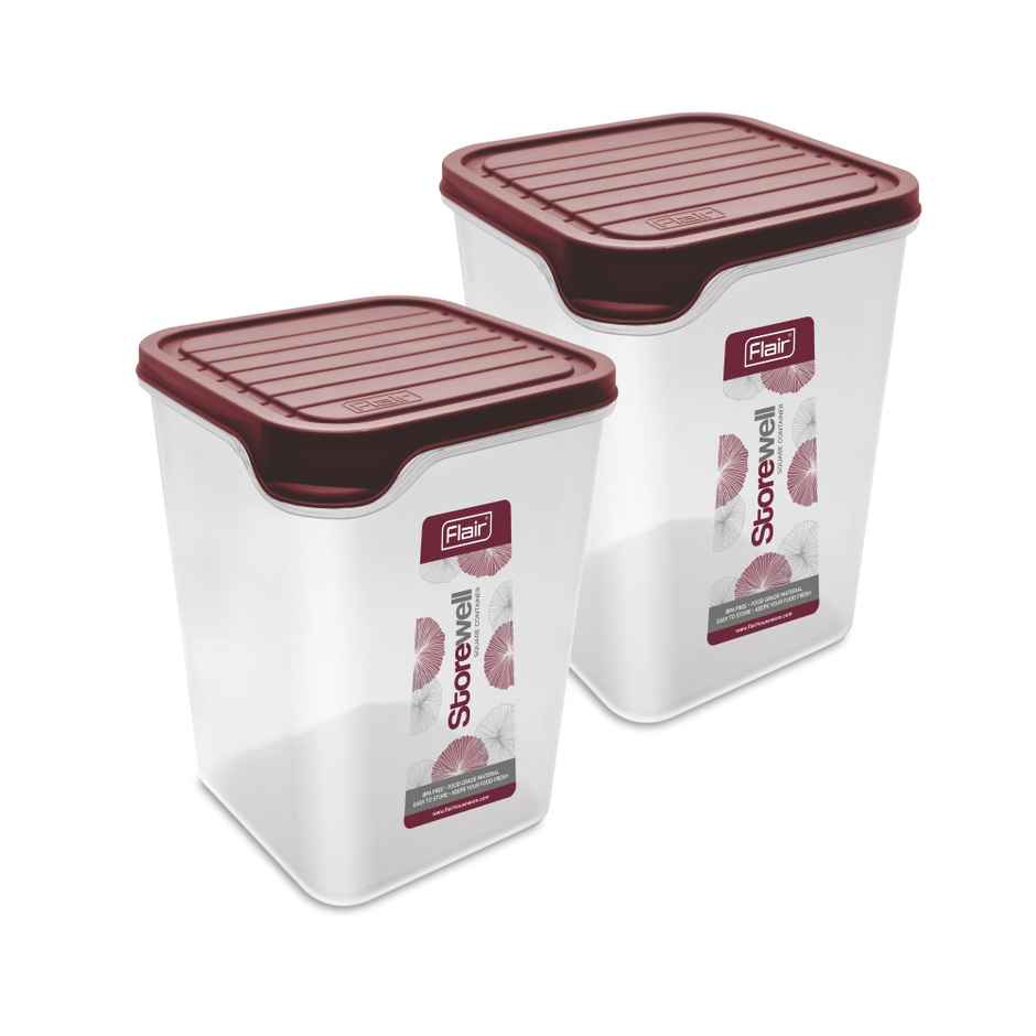 Flair Plastic Storewell Square Food Storage Containers 2400Ml - Set Of 2 (Maroon)