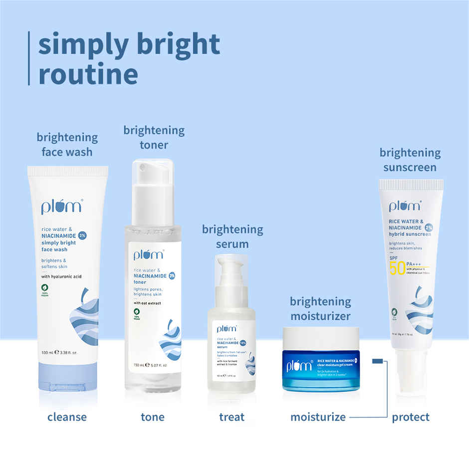 Plum 2% Niacinamide & Rice Water Brightening Gel Cream | Fades Blemishes |Oil-free Hydration