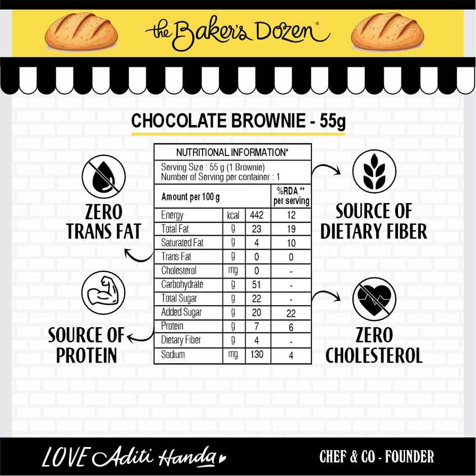 The Baker's Dozen Zero Maida Chocolate Brownie | Veg Brownie cake | Dessert | Made with Cocoa Powder