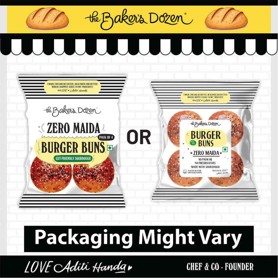 The Baker'S Dozen 100% Whole Wheat Bread - No Palm Oil No Preservative (450g) & The Baker'S Dozen Zero Maida Burger Buns No Palm Oil No Preservative 100% Wholehwheat (4pc) Combo