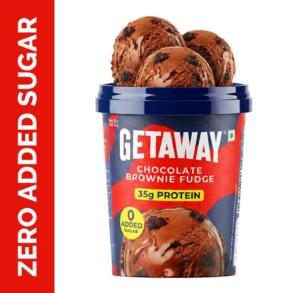 Getaway Chocolate Brownie Fudge High Protein Ice Cream Tub | Zero Added Sugar