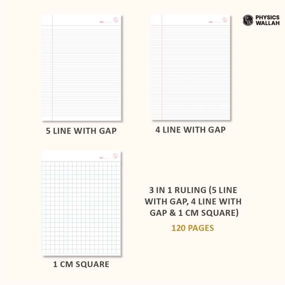 PW Doodle Notebook | 120 pgs | 5 Line with Gap, 4 Line with Gap & 1 cm Square | Yellow