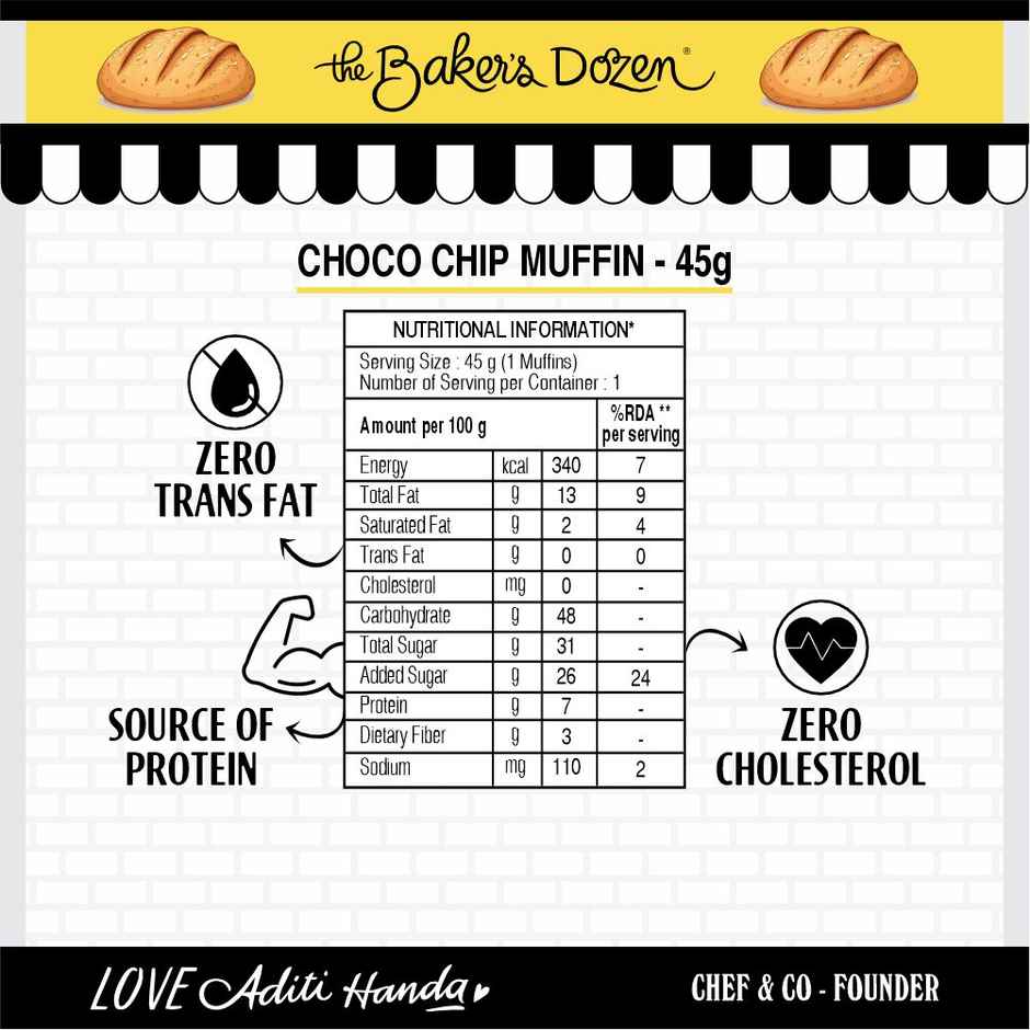 The Baker's Dozen Chocochip Muffin | Veg/Eggless Cake | Cup Cake | Tiffin Cake | Chocolate Muffin