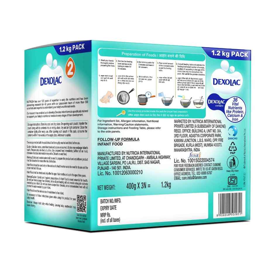 Dexolac Infant Formula Milk Powder For Babies - Stage 2 | 6 To 12 Months | Large Pack