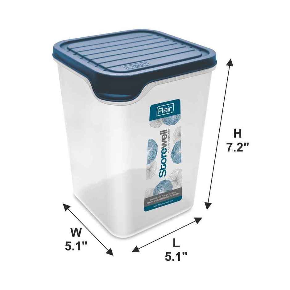 Flair Plastic Storewell Square Food Storage Containers 2400Ml - Set Of 2 (Blue)