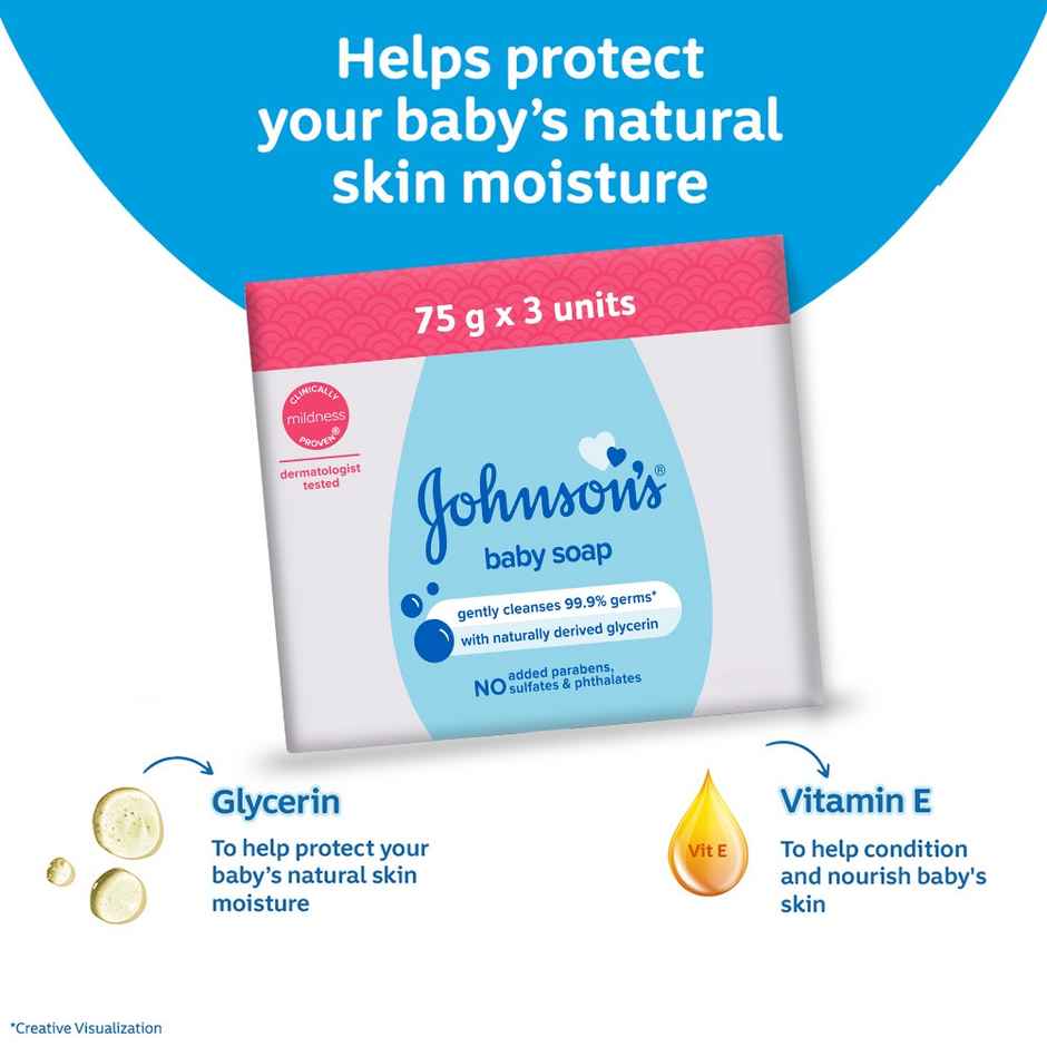 Johnson Baby Soap | Gently Cleanses 99.9% Germs | Pack Of 3
