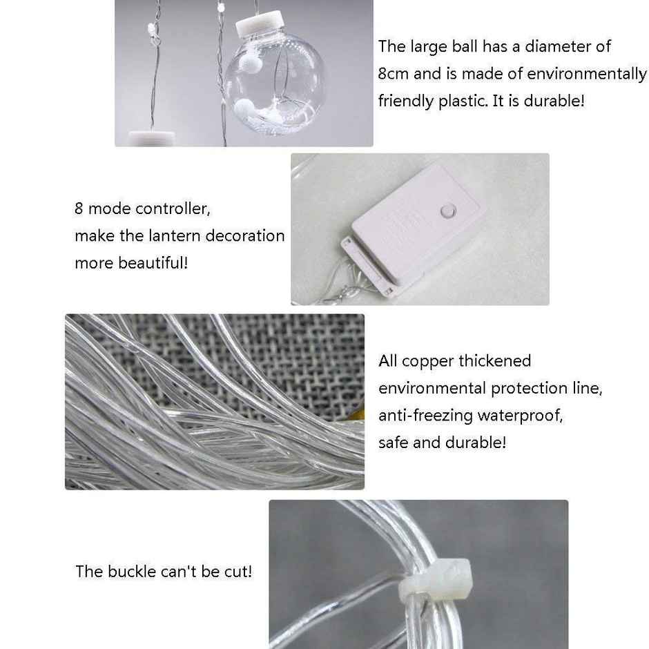 Festivora 12 Wish Ball LED Curtain String Lights - 3m, 138 LEDs Warm White Decorative Lights