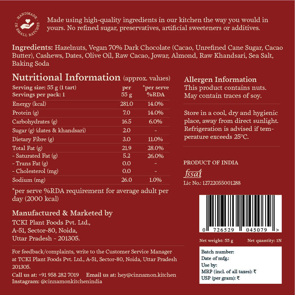 The Cinnamon Kitchen Cacao & Hazelnut Millet Tart