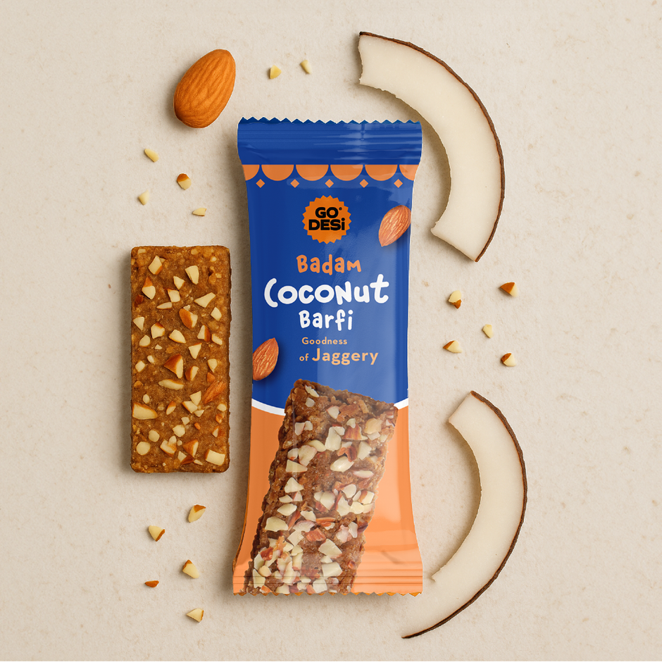Badam Coconut Barfi, 6 Pcs | Burfi | Sweets | By GO DESi