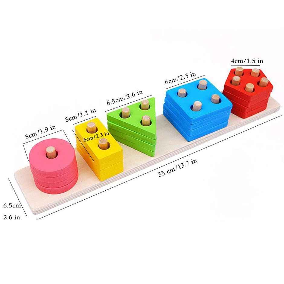 Toyshine Wooden Angle Geometric Blocks Stacker Shape Sorter Column Puzzle Stacking Set - 5 Column