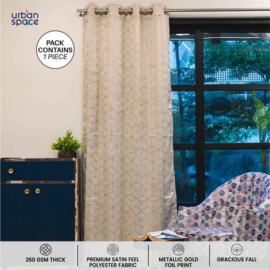 Urban Space Blackout Window Curtains for Living Room, Gold Foil Printed 1 Piece - Hexagon Beige