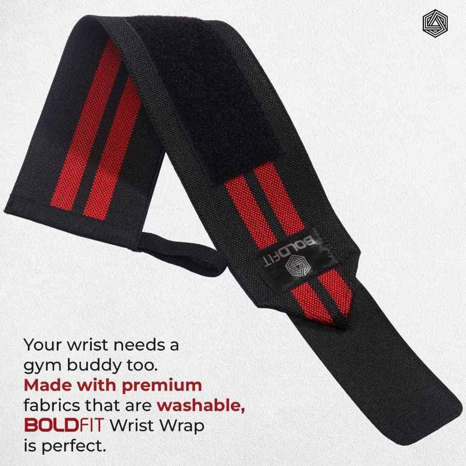 Boldfit Cotton Wrist Band For Men & Women, Wrist Supporter For Gym Red Black 2 Stripes